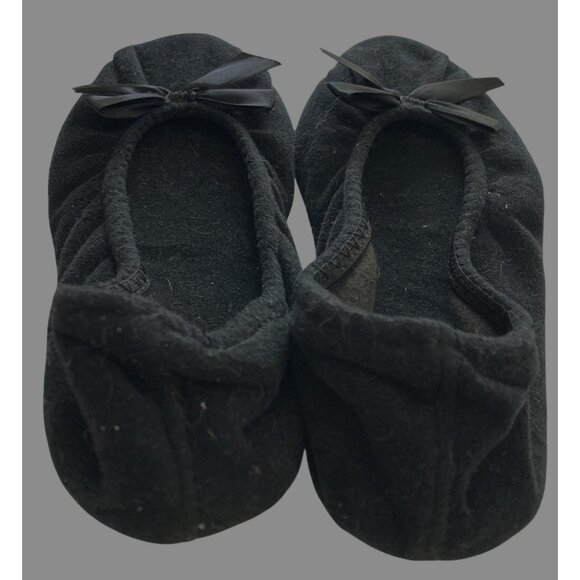 Dearfoams Womens  Size M (6.5-7.5) Black Bow Floral Pattern Sole Soft Slippers - Picture 1 of 9